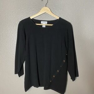 Carmen Marc Valvo Pullover Sweater Womens XL Black Round Neck  3/4 Sleeve Knit